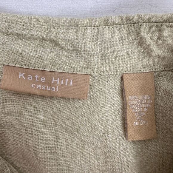 Kate Hill 100% Linen Shirt Women XL Button Up Pistachio Green Long Sleeve Top - Picture 8 of 12